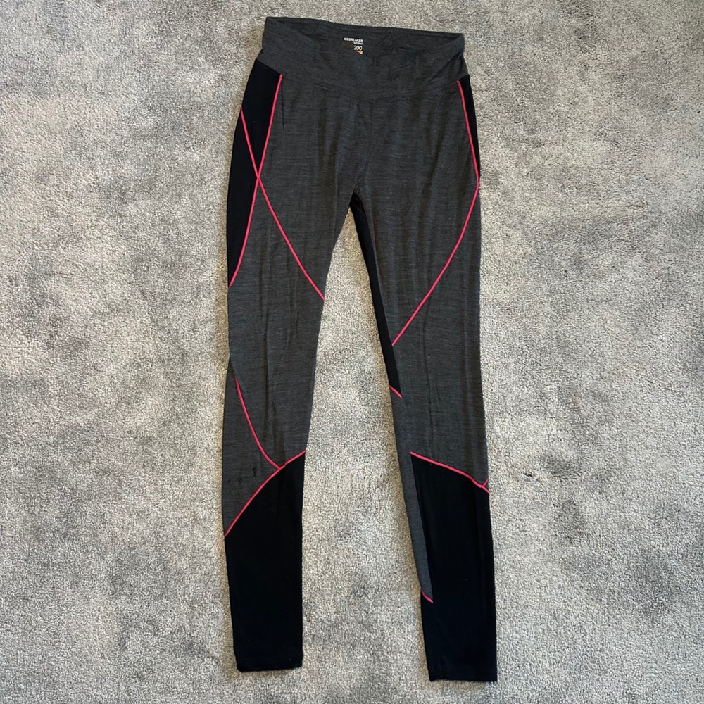Icebreaker Merino 200 Leggings Women Small Oasis Deluxe Jet Heather/Black
